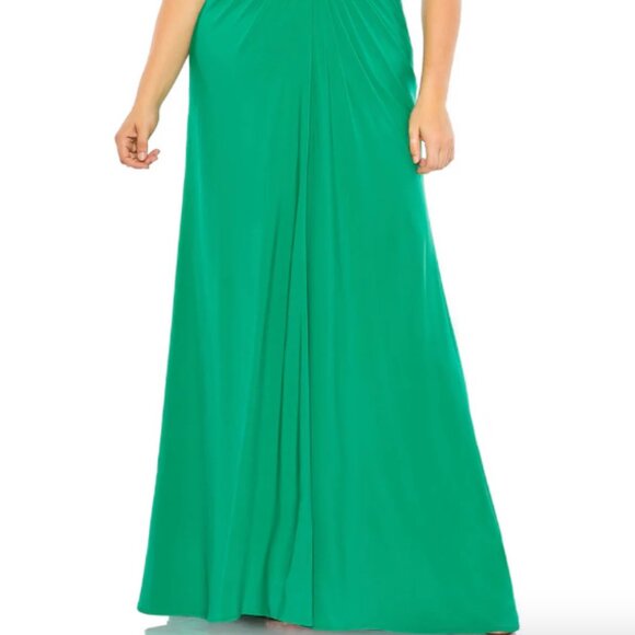 MAC DUGGAL 68128 DRAPED V-NECK SLEEVELESS A-LINE JADE GREEN GOWN sz 14 - Picture 2 of 5